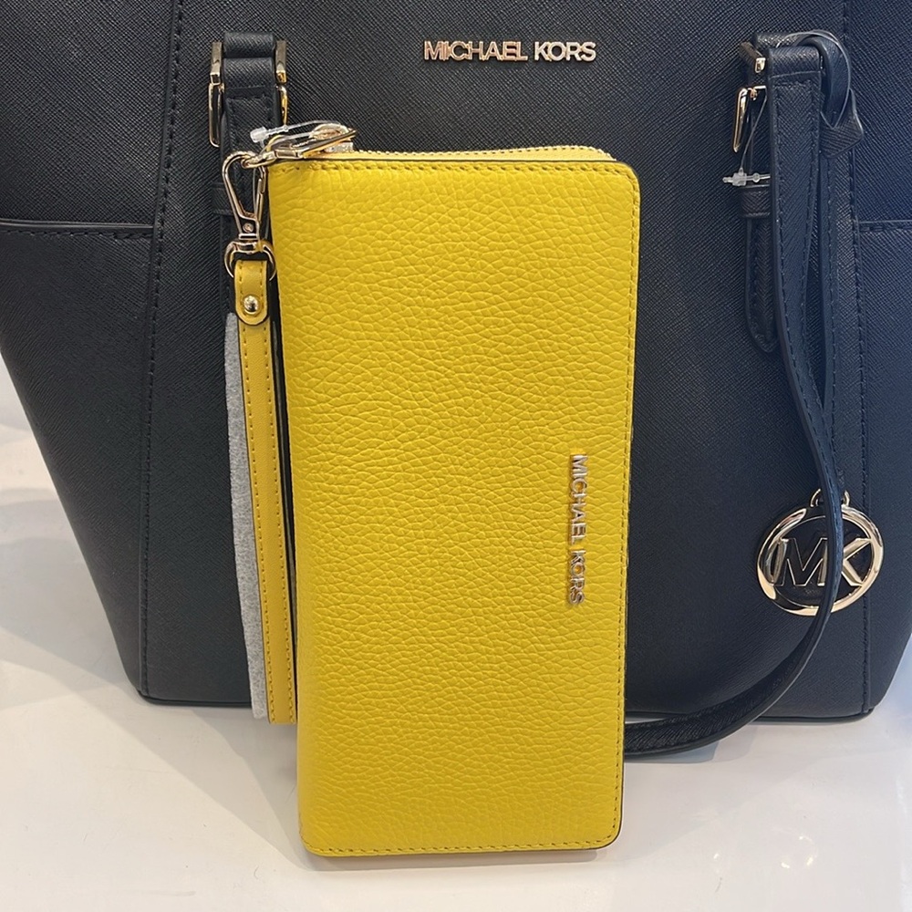 MICHAEL KORS JST 
Leather Continental Wristlet Phone Case Wallet Sunshine - Picture 4 of 16
